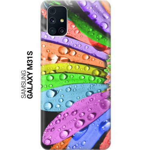ультратонкий силиконовый чехол накладка для samsung galaxy a6 2018 с принтом разноцветные листья в каплях Ультратонкий силиконовый чехол-накладка для Samsung Galaxy M31S с принтом Разноцветные листья в каплях
