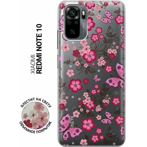 Ультратонкий силиконовый чехол-накладка Transparent для Xiaomi Redmi Note 10 с 3D принтом Butterflies and Flowers ультратонкий силиконовый чехол накладка для xiaomi redmi 8a с 3d принтом butterflies and flowers