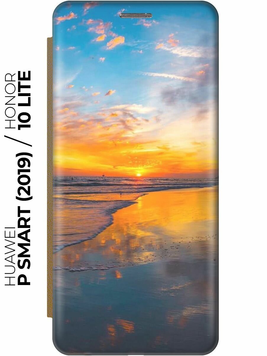 Чехол-книжка Закат на пляже на Honor 10 Lite / Huawei P Smart (2019) / Хуавей П Смарт (2019) / Хонор 10 Лайт золотой