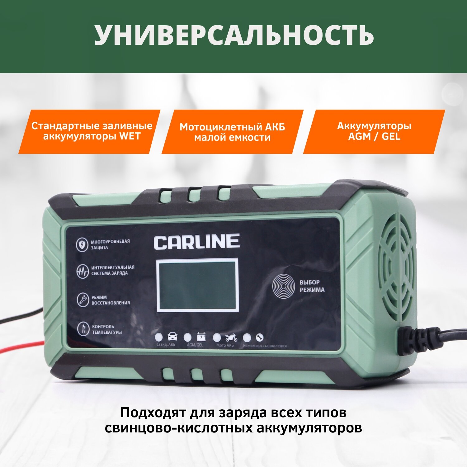 Зарядное устройство импульсное автоматическое для свинцово-кислотных аккумуляторов CARLINE CA-8A
