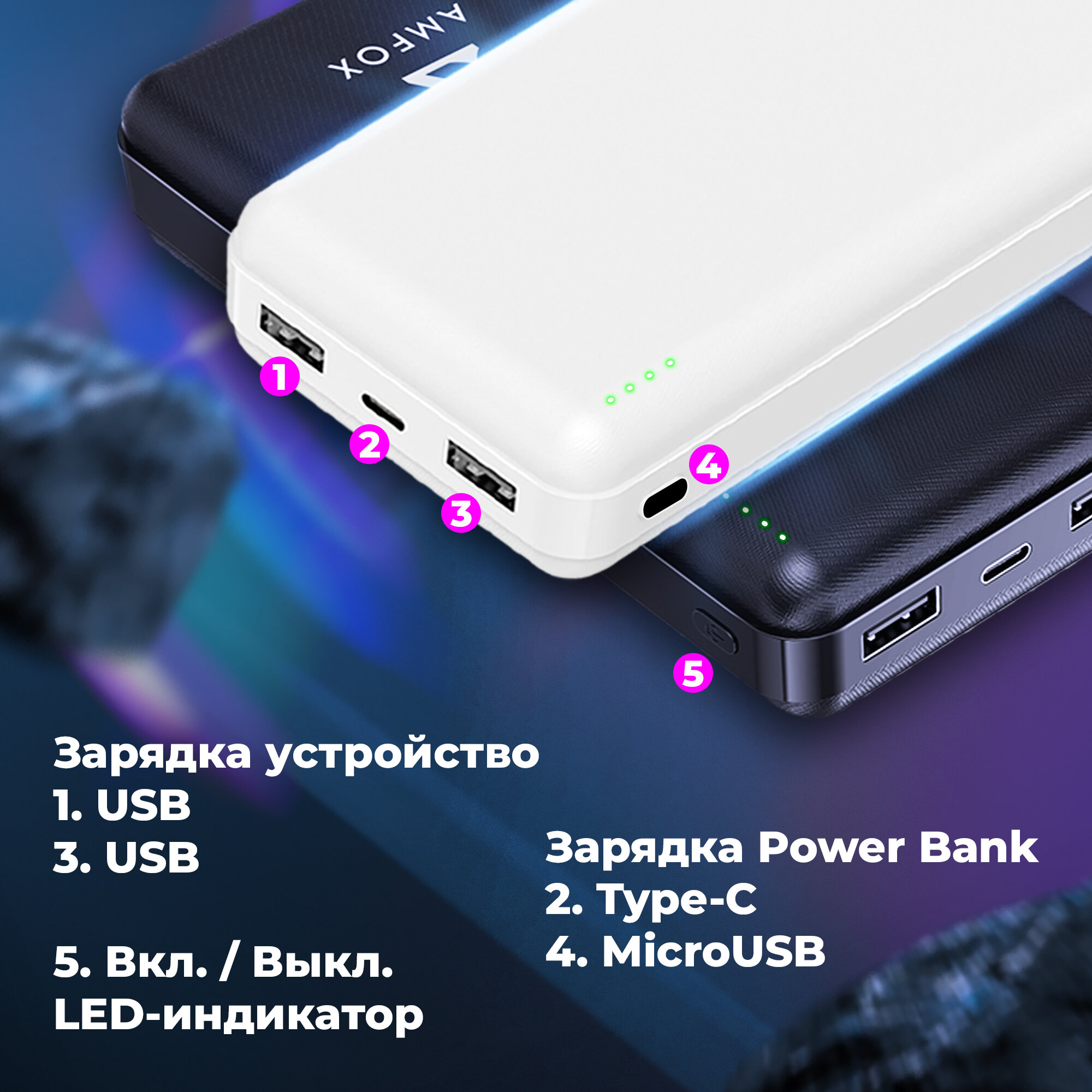 Портативный внешний аккумулятор 20000 mAh WALKER APB-520