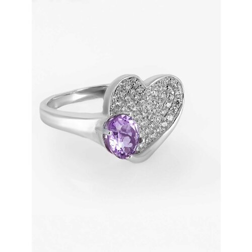 фото Кольцо l-silver, серебро, 925 проба, родирование, топаз, аметист, фианит, размер 18, белый, фиолетовый