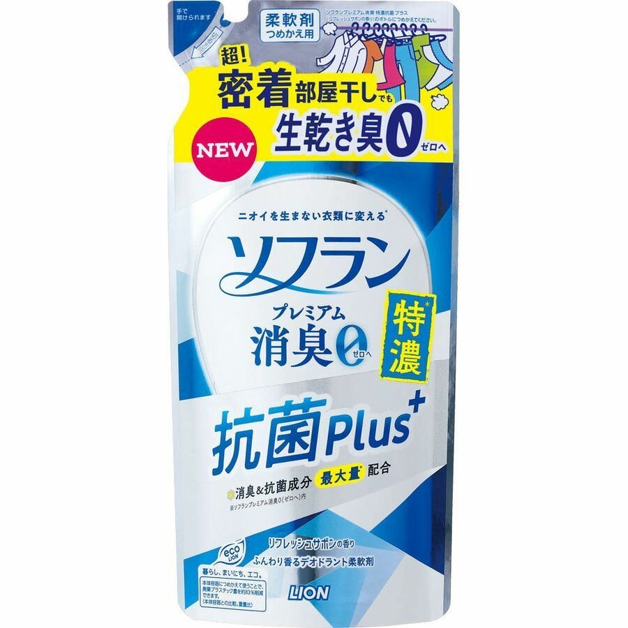 Lion Soflan Premium Deodorant Antibacterial Plus Кондиционер для белья с ароматом жасмина и акватики 400 мл запасной блок