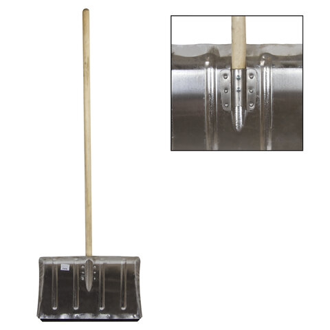 фото Россия Лопата снегоуборочная алюминиевая, 50х33 см, высота 130 см, усиленнная, деревянный черенок, лтсе