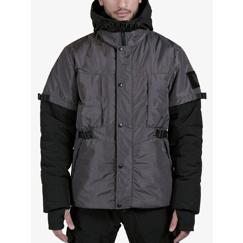  куртка IGAN зимняя, силуэт свободный, капюшон, утепленная, внутренний карман, размер XL, черный, серый