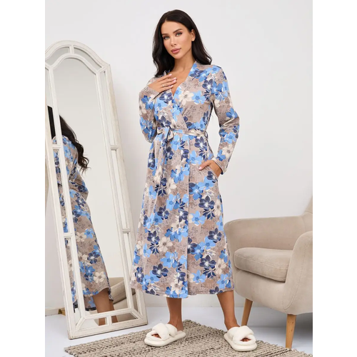 фото Халат miki, размер 46, бежевый, голубой