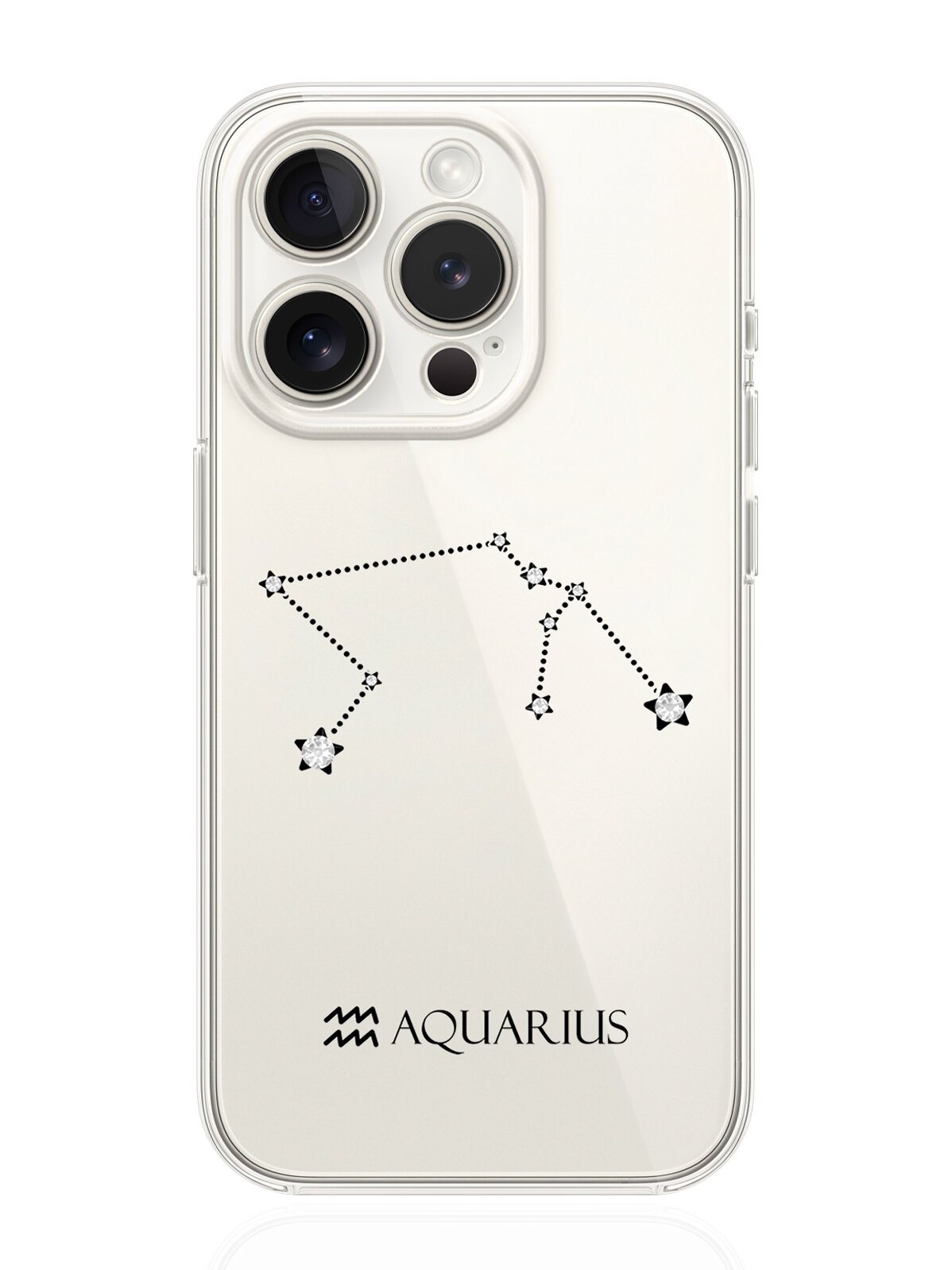 Чехол для смартфона iPhone 15 Pro прозрачный силиконовый с инкрустацией кристаллами Lux Знак зодиака Водолей Aquarius