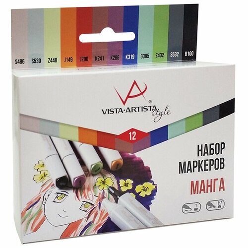 Набор маркеров для творчества Vista-Artista Style 12цв, пулевидный/скошенный, 0,7мм/1-7мм, Манга