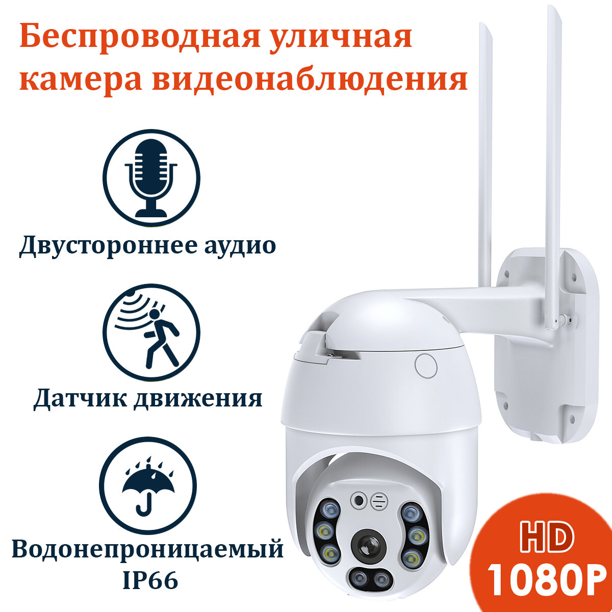 Уличная беспроводная камера видеонаблюдения WiFi smart camera 1080P с обзором 360 ночной съемкой и датчиком движения с блоком питания