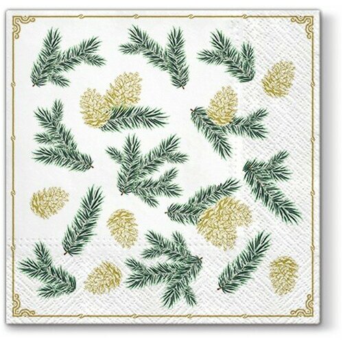 Салфетка трехслойная для декупажа Ветки с шишками #SDL016500 PAW Decor Collection 33 x 33 см 4 шт