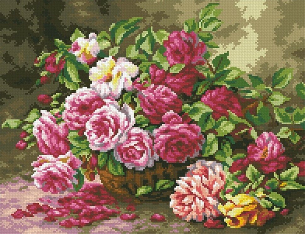 Корзина садовых роз #М-254 Паутинка Набор алмазная мозаика 45 x 35 см