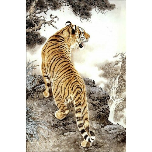 Тигр на скале #АЖ-4140 Алмазная живопись Набор алмазная мозаика 40 х 60 см