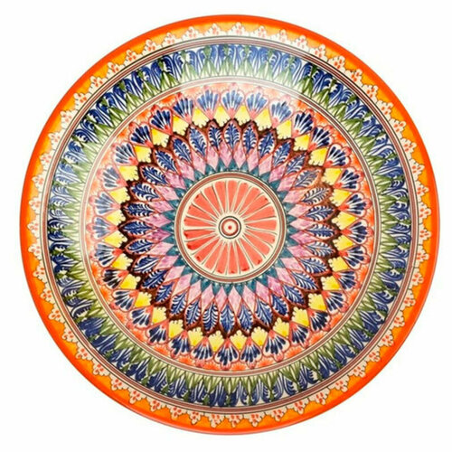 Ляган 42см, плоский Риштанская керамика оранжевый