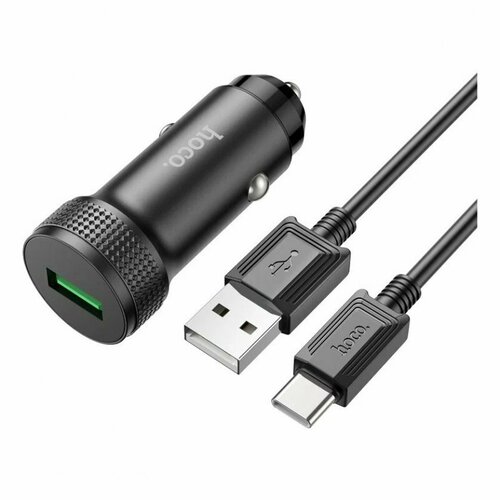 Автомобильное зарядное устройство (АЗУ) Hoco Z49A QC 3.0 (USB) + кабель Type-C, 3 А, черный автомобильное зарядное устройство hoco usb a usb c qc3 0 pd30w черно прозрачный