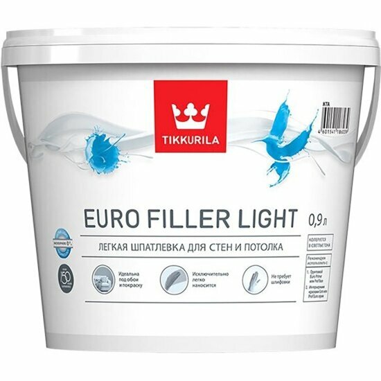 Tikkurila Шпатлевка легкая для стен и потолка Euro Filler Light 0,9 л белая (база KTA)