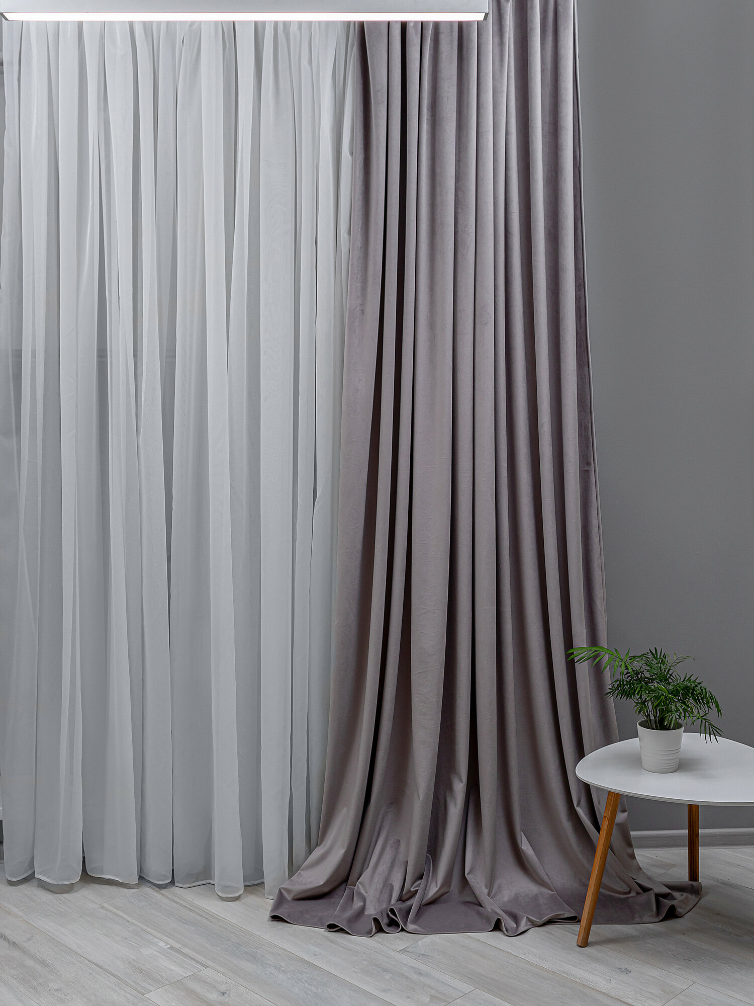 Штора LinenWay бархат, 230x280см, серый, крепление лента, бархат — фото 1