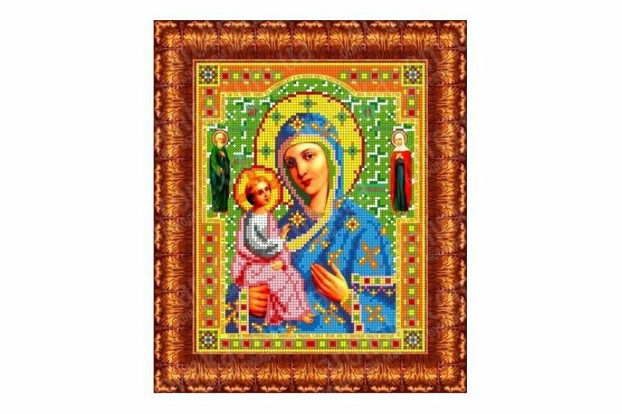 Ткань с рисунком для вышивки бисером каролинка Икона Божья Матерь Иерусалимская, 18,5*24см, 1шт