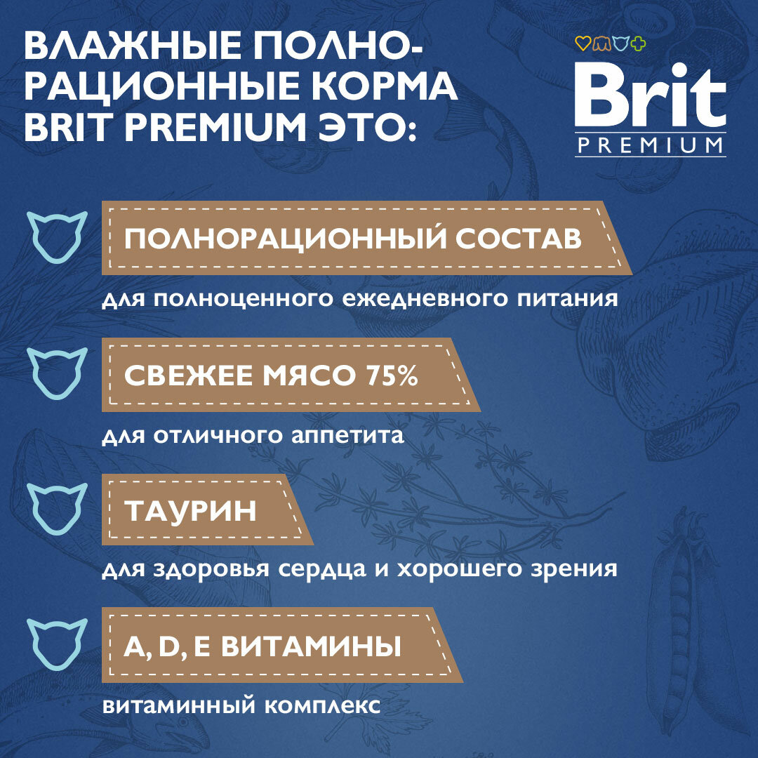 Корм для взрослых кошек Brit Premium Ассорти из птицы в желе 14шт.*85г - фотография № 16