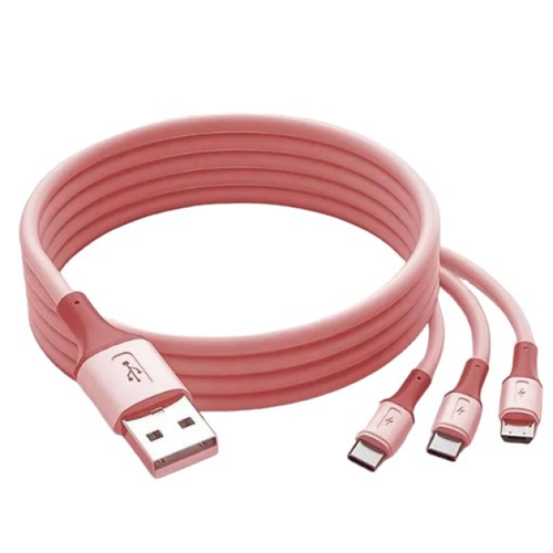 Кабель USB - Type-С + microUSB + Lightning, OLAF Розовый