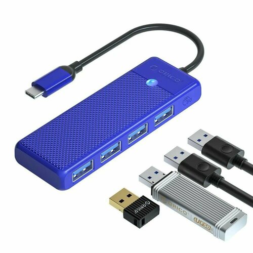 Концентратор ORICO USB-C с 4x USB-A синий (ORICO-PAPW4A-C3-015-BL-EP)