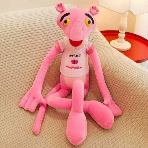 Мягкая игрушка Розовая реалистичная Пантера в майке 80 см