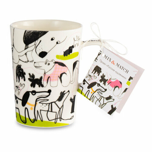 Кружка Mix&Match Синергия Собаки бывают разные 450 мл, белая ручка, фарфор костяной