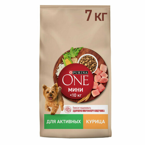 Purina One Мини сухой корм для активных взрослых собак мелких пород, с высоким содержанием курицы и рисом - 7 кг