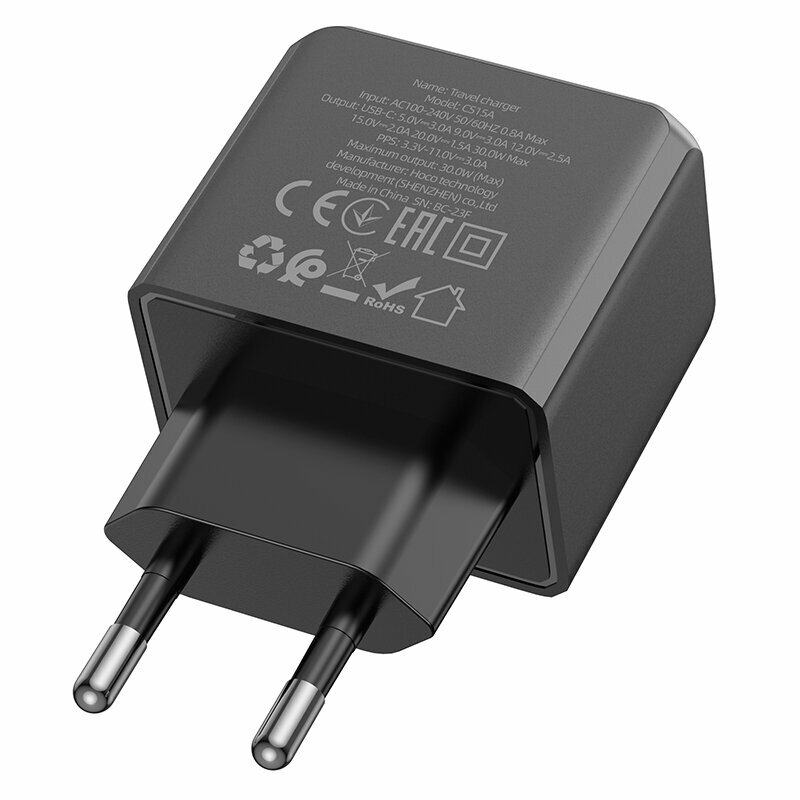 Сетевое зарядное устройство 1Type-C 3.0A QC3.0 PD 30W быстрая зарядка Hoco CS15A Black