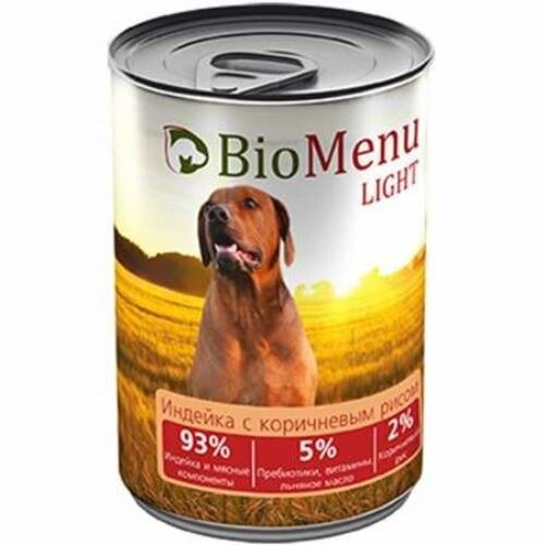 Biomenu Light Консервы для Собак Индейка с Коричневым Рисом 93%-Мясо 12х410г