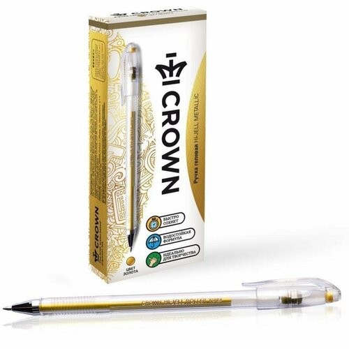 Ручка гелевая Crown Hi-Jell Metallic (0.5мм, золотистый металлик) 12шт. (HJR-500GSM) ручка гелевая crown hi jell metallic 0 5мм зеленый металлик 12шт hjr 500gsm