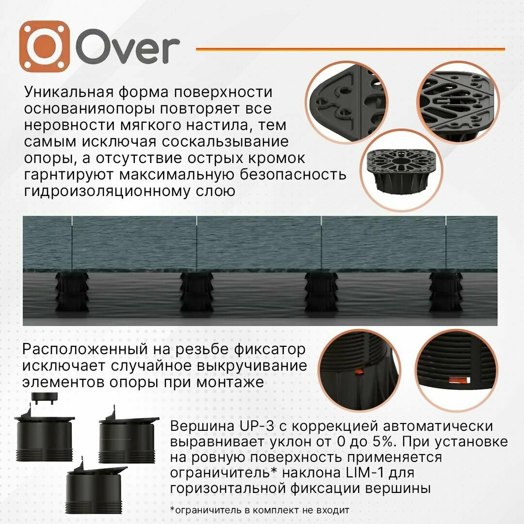 Регулируемая опора для лаг OVER OV-6 (243-396мм) (с вершиной)-4шт - фотография № 5