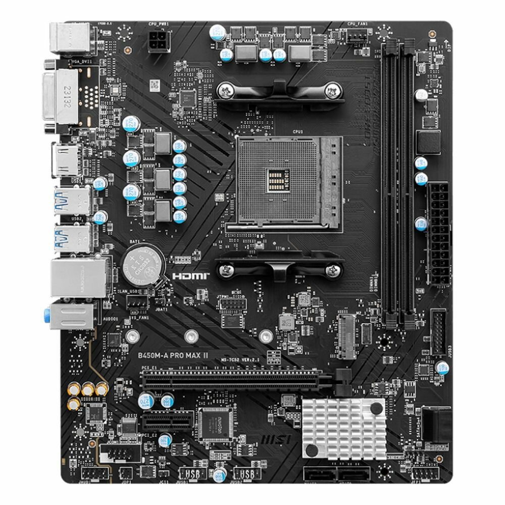 Материнская плата MSI B450M-A PRO MAX II AM4 2DDR4 1PCI-Ex16 1M.2 4SATA3 6USB3.2 Gen1 6USB2.0 HD Audio — фото 1
