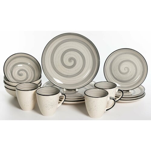 Набор посуды столовой 16 предметов керамика Аэрограф Графитовый бриз
