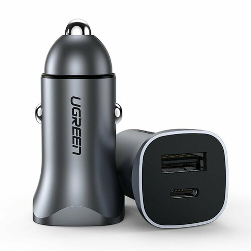 Автомобильное зарядное устройство UGREEN CD130 (40858) USB-C PD+USB-A QC 30W Fast Car Charger + SCP22.5W. Цвет: серый