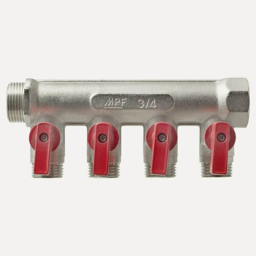 Изображение товара Коллектор MPF с отсекающими кранами 3/4" 4 выхода 1/2" наружная резьба