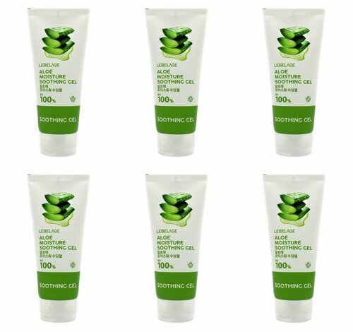 Lebelage Гель для лица и тела Aloe moisture purity 100% soothing gel, С экстрактом алоэ, 100 мл, 6 шт