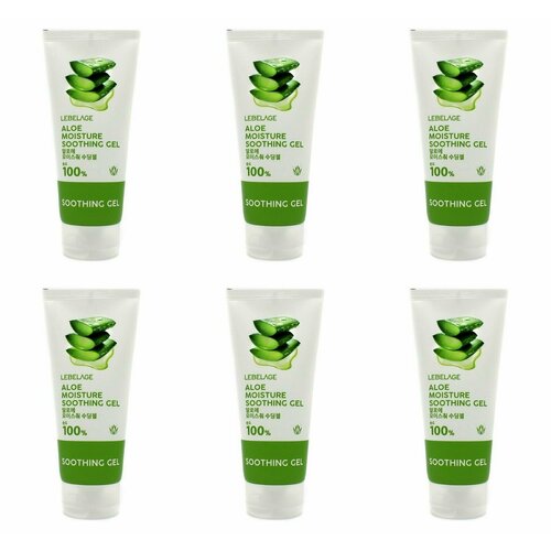 Lebelage Гель для лица и тела Aloe moisture purity 100% soothing gel, С экстрактом алоэ, 100 мл, 6 шт