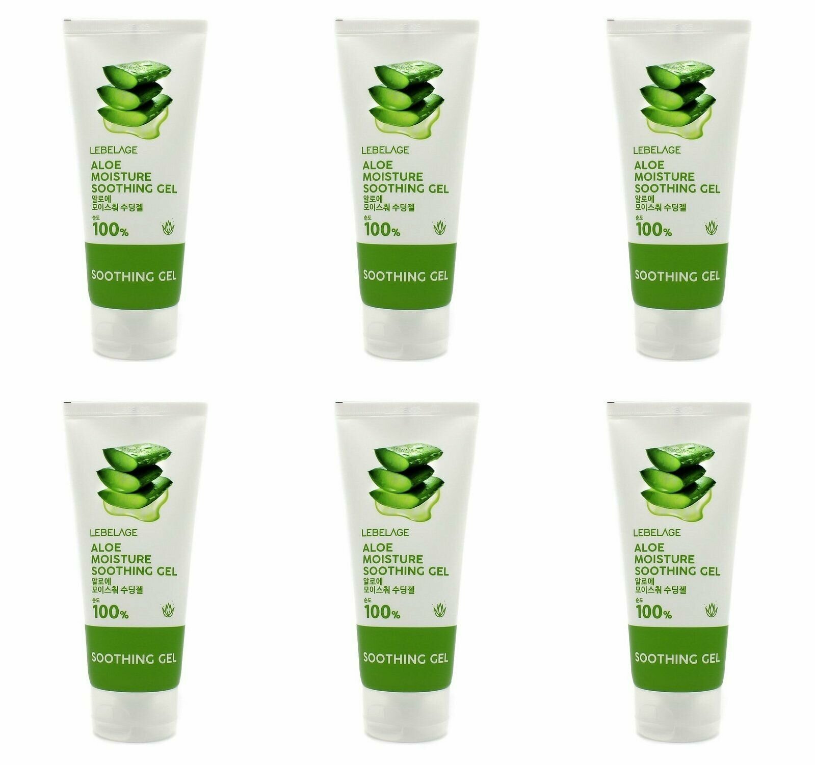 Lebelage Гель для лица и тела Aloe moisture purity 100% soothing gel, С экстрактом алоэ, 100 мл, 6 шт