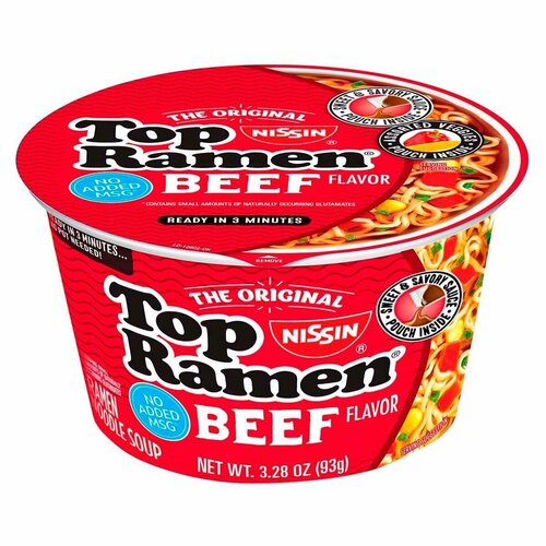Лапша быстрого приготовления Nissin Top Ramen Beef со вкусом говядины (США), 93 г