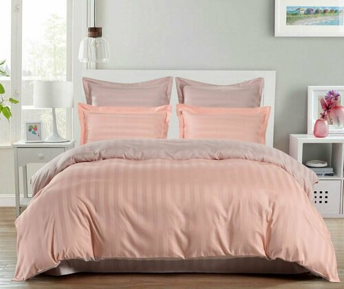 Комплект постельного белья, однотонный страйп-сатин, 2- спальный размер