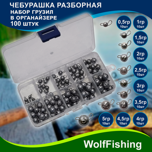 Изображение товара Набор грузов "Чебурашка разборная" в органайзере 0,5; 1; 1,5; 2; 2,5; 3; 3,5; 4; 4,5; 5гр по 10 шт, всего 100 грузов