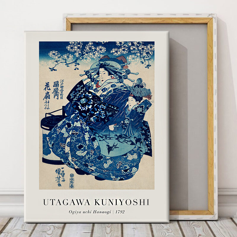 Картина на холсте 40х50 см "Утагава Куниёси Гейша репродукция (японская живопись)", Большая картина для интерьера на стену, на подрамнике