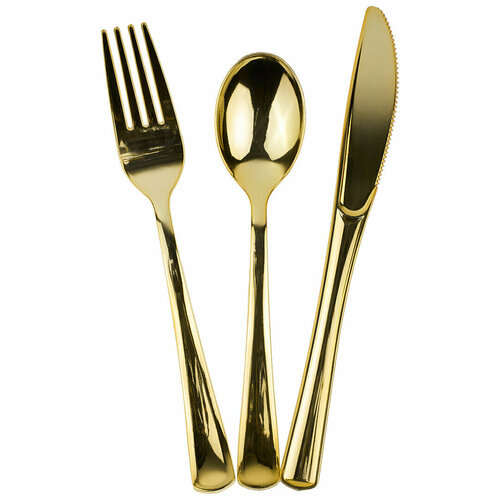 Набор столовых приборов Вилки Ложки Ножи 3 х 6 шт Золото металлик 18 шт в упак 471₽