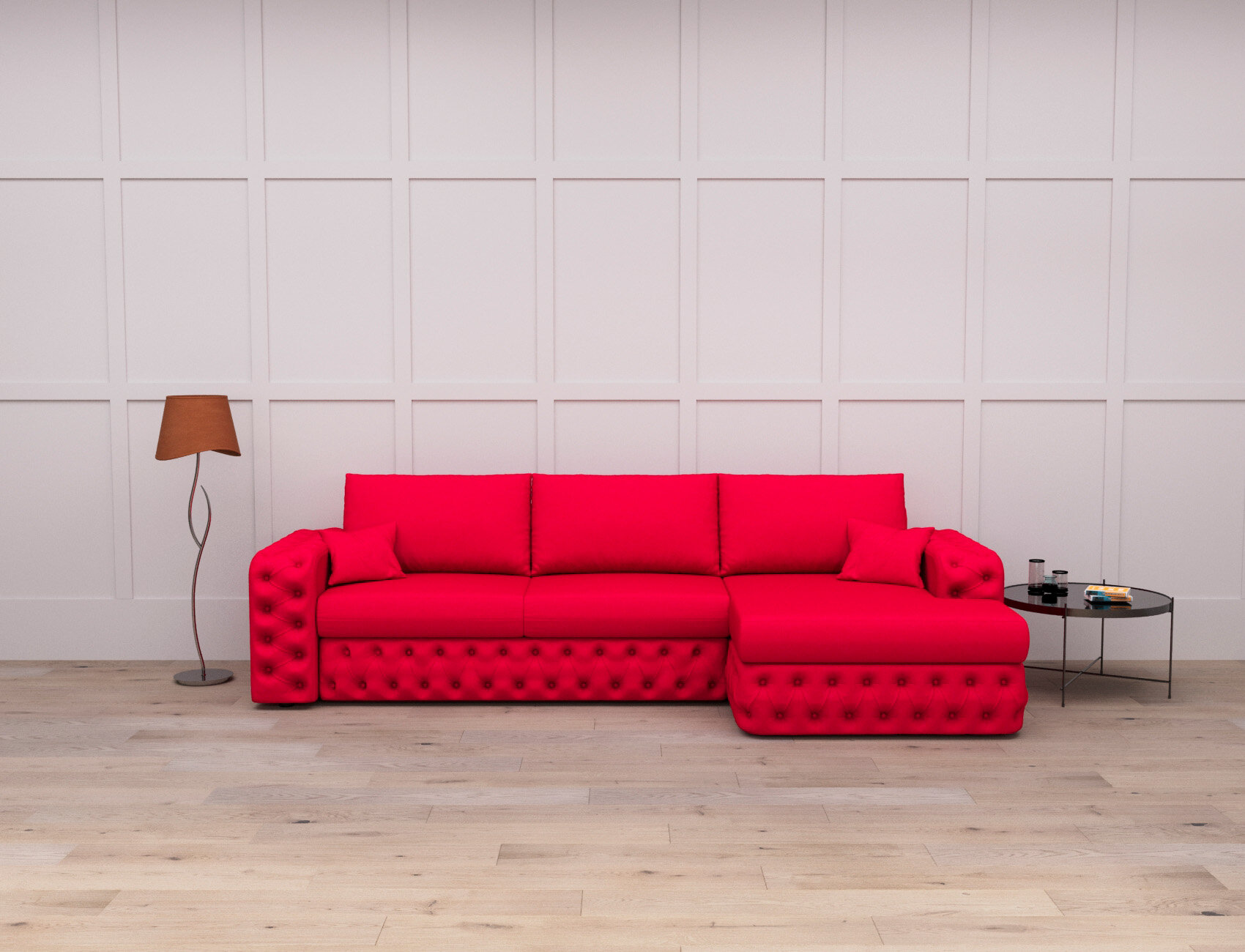 Угловой диван "Райли NEW" с локтем в оттоманке 290x156x108 "нэндо" Velutto 38