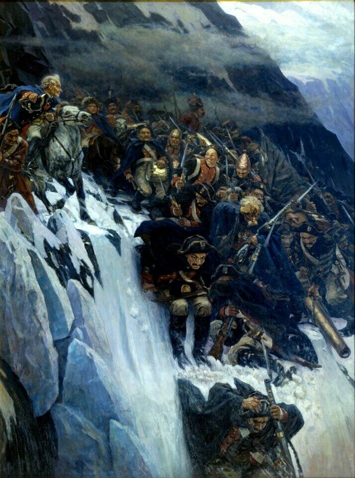 Плакат, постер на бумаге Vasily Surikov-Suvorov Crossing Alps/Василий Суриков-Суворов пересекая Альпы. Размер 60 на 84 см