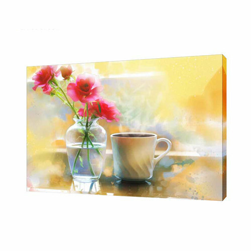 Картина на холсте Кофе и цветы, 30х40 см