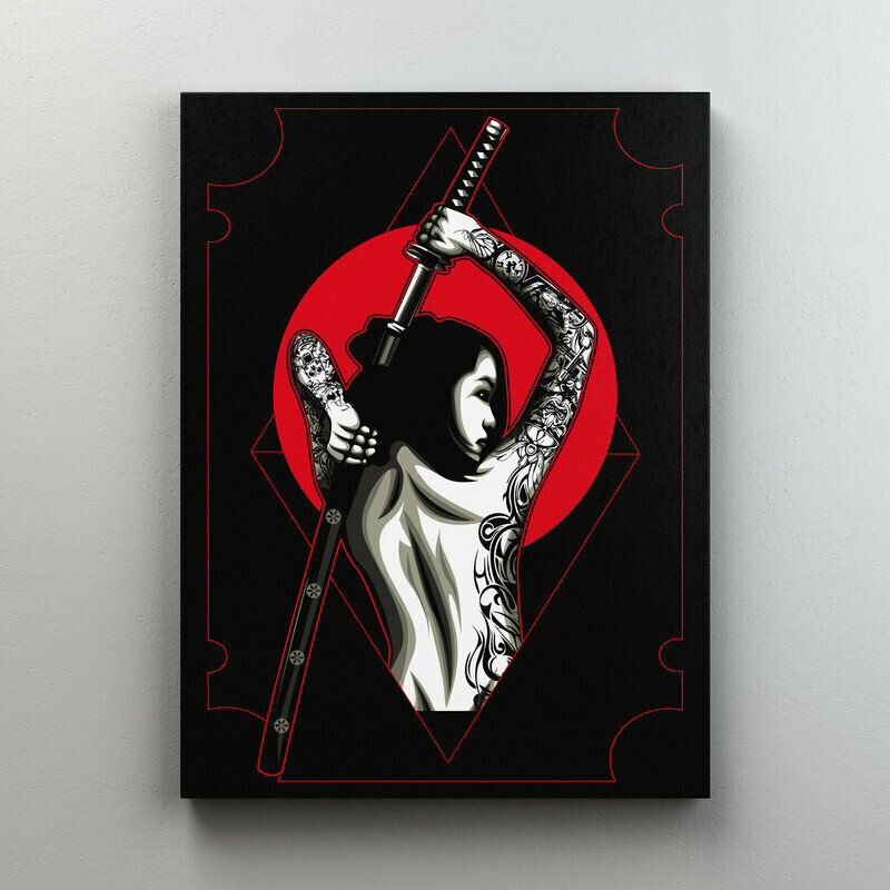 Интерьерная картина на холсте "Иллюстрация - девушка с катаной" размер 22x30 см