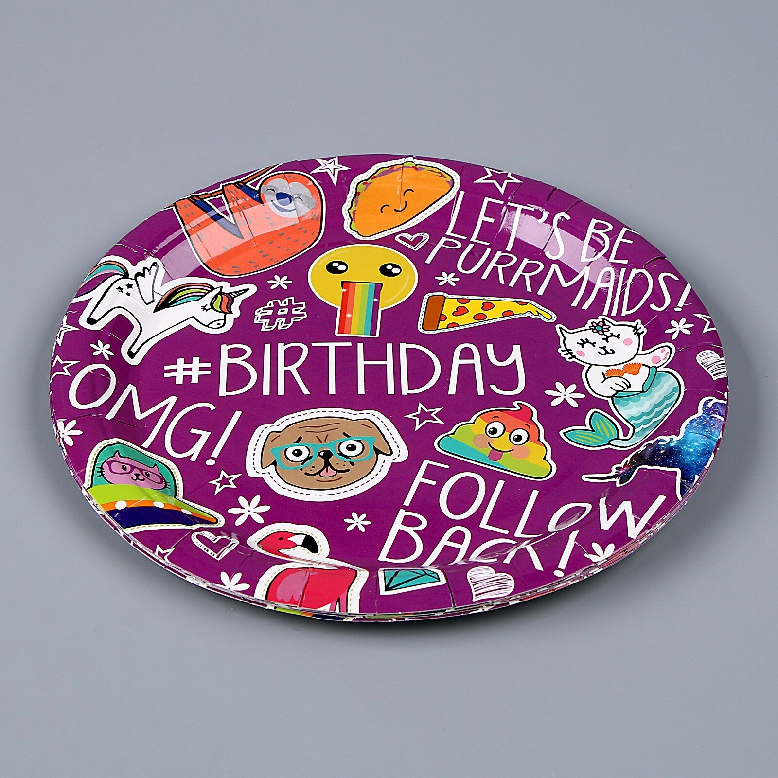 Тарелка бумажная «День рождения», в наборе 6 шт, цвет фиолетовый