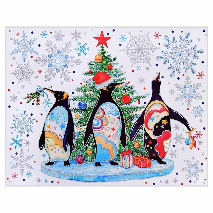 Новогоднее оконное украшение Феникс-Презент "Веселые пингвины" из ПВХ пленки (88369)