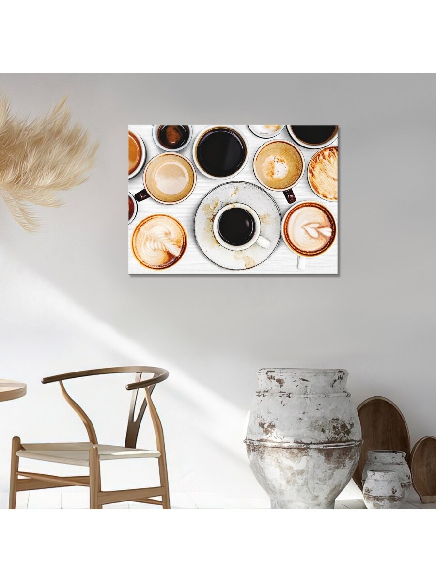 Картина на холсте с подрамником Чашечки кофе светлый фон3 20х30